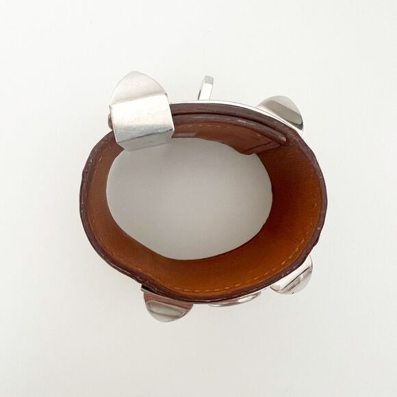 Hermès Collier De Chien CDC Bracelet Leather Brown Palladium Sz Small T1 Barenia - Picture 11 of 16